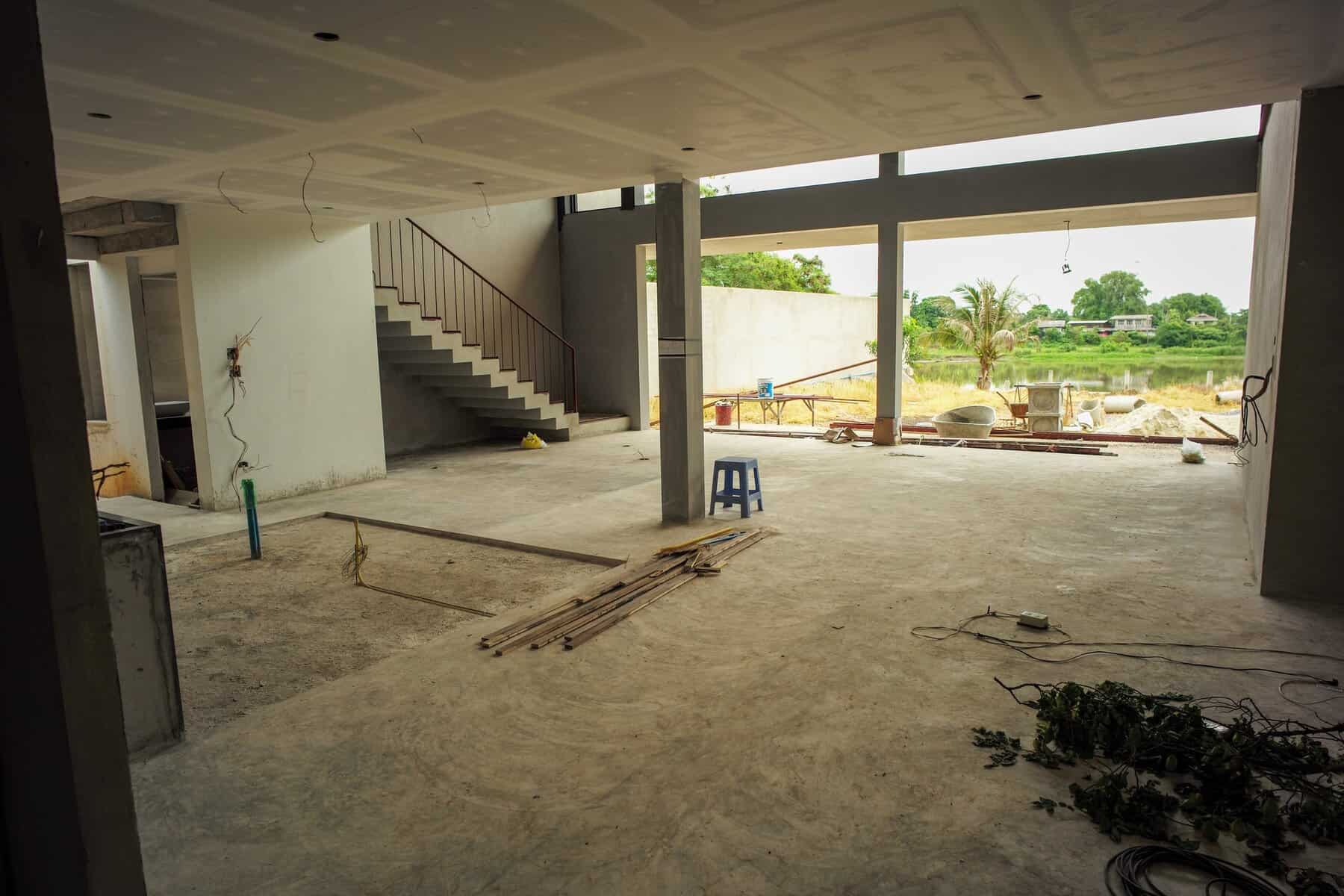 Interior perspective of house under construction
